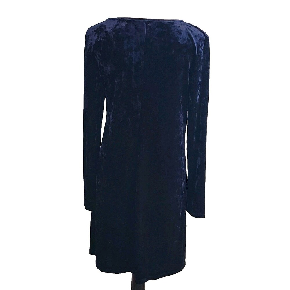 VTG 90s Ronni Nicole Navy Blue Crushed Velvet Dress Sz 8 LS Goth Romantic Witchy - Picture 2 of 9